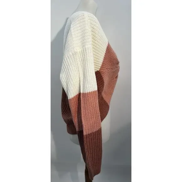 Fashion Nova Womens Twisted Sweater Blush Colorblock Crop Knit Size M NWT Boho - Picture 4 of 7